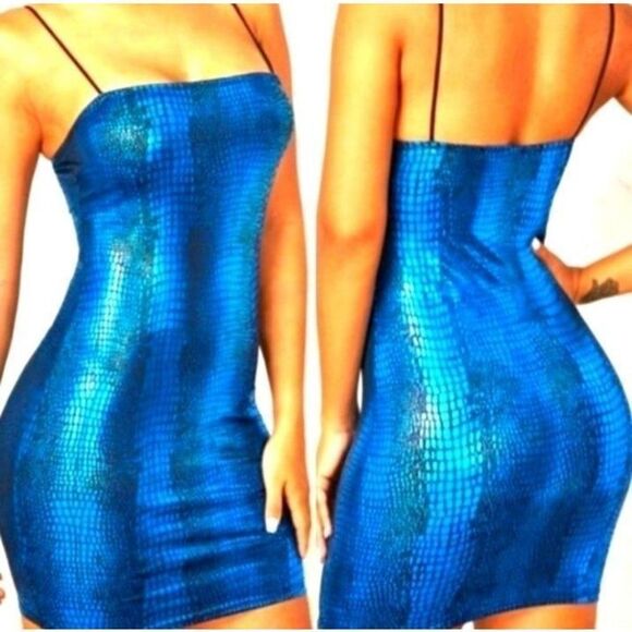 Blue Crocodile print dress sz Xl - Picture 2 of 5